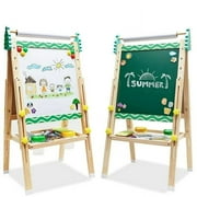 Ealing Kids Easel with Paper Roll Double-Sided Adjustable Standing Easel with Numbers &Other Accessories