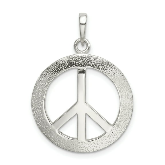 925 Sterling Silver Solid Polished and Textured Peace Pendant Necklace 31x22mm Wide Pendant for Women