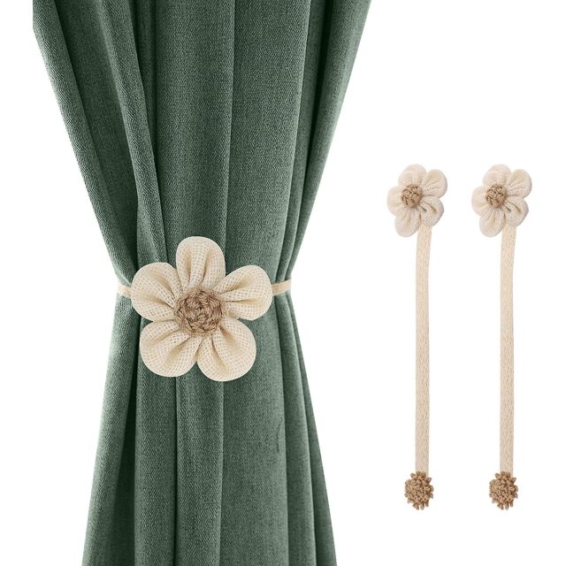 Juego de 2 alzapaños magnéticos para cortinas con hebillas, alzapaños magnéticos anchos con diseño de girasoles y trenzas de lino, accesorio decorativo para el hogar