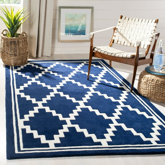 SAFAVIEH Chatham Dustin Geometric Wool Area Rug, Navy/Ivory, 2' x 3'