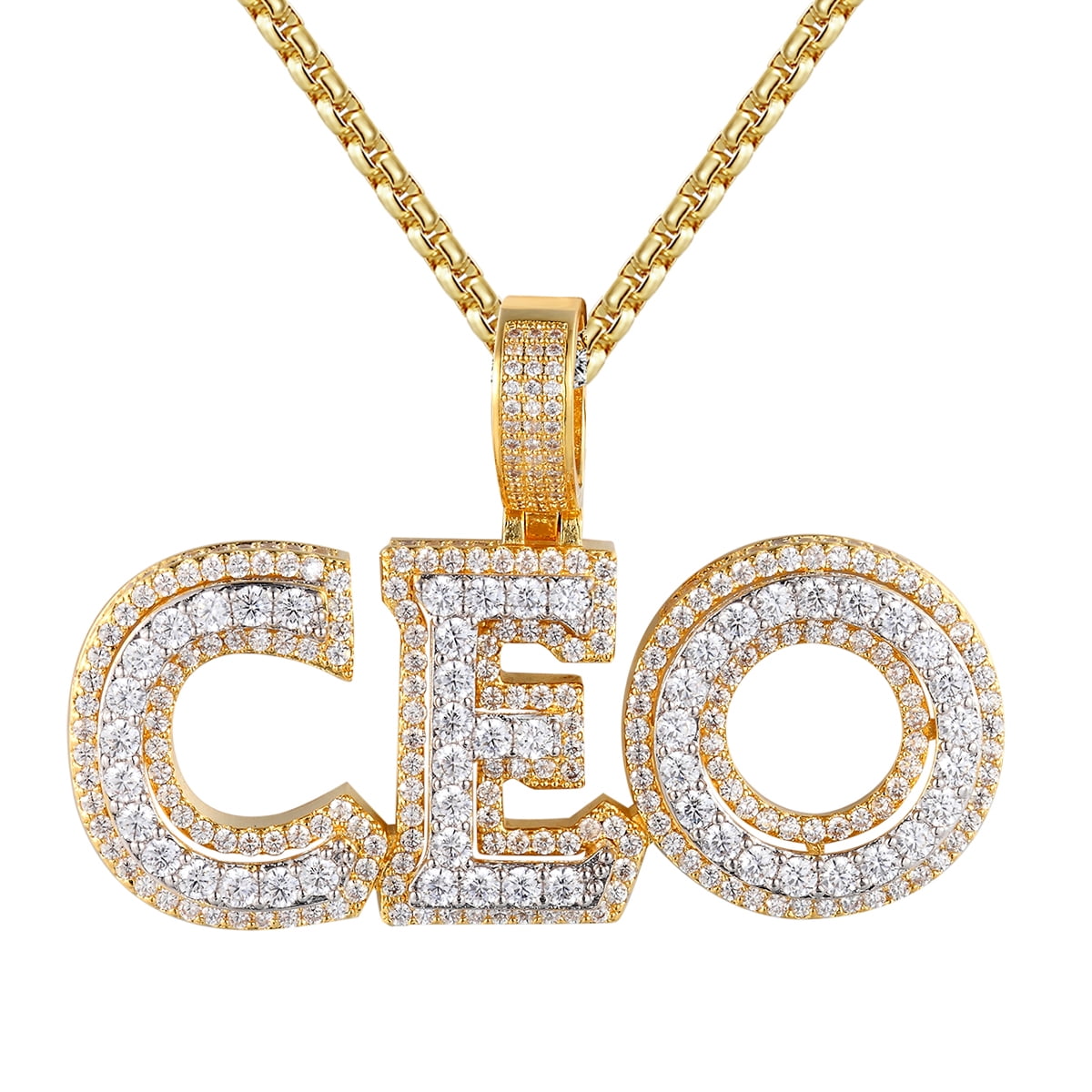 Men's 3D Double Layer CEO Hustler 14k Gold Finish Custom Pendant 24