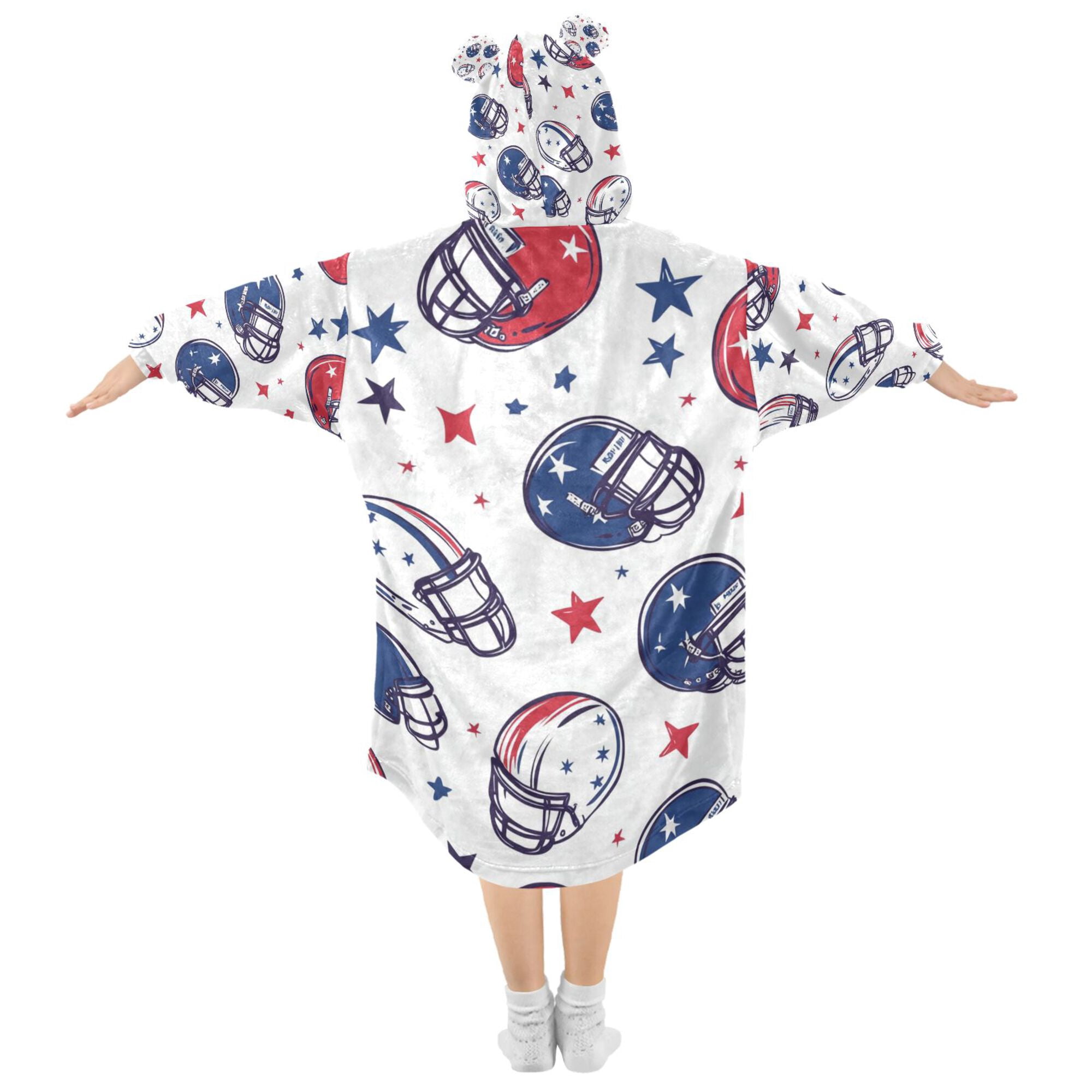 FORMRS Wearable Blanket Hoodie with Sleeves for Kids Cozy Flannel Sweatshirt, Cartoon American Football Helmets
