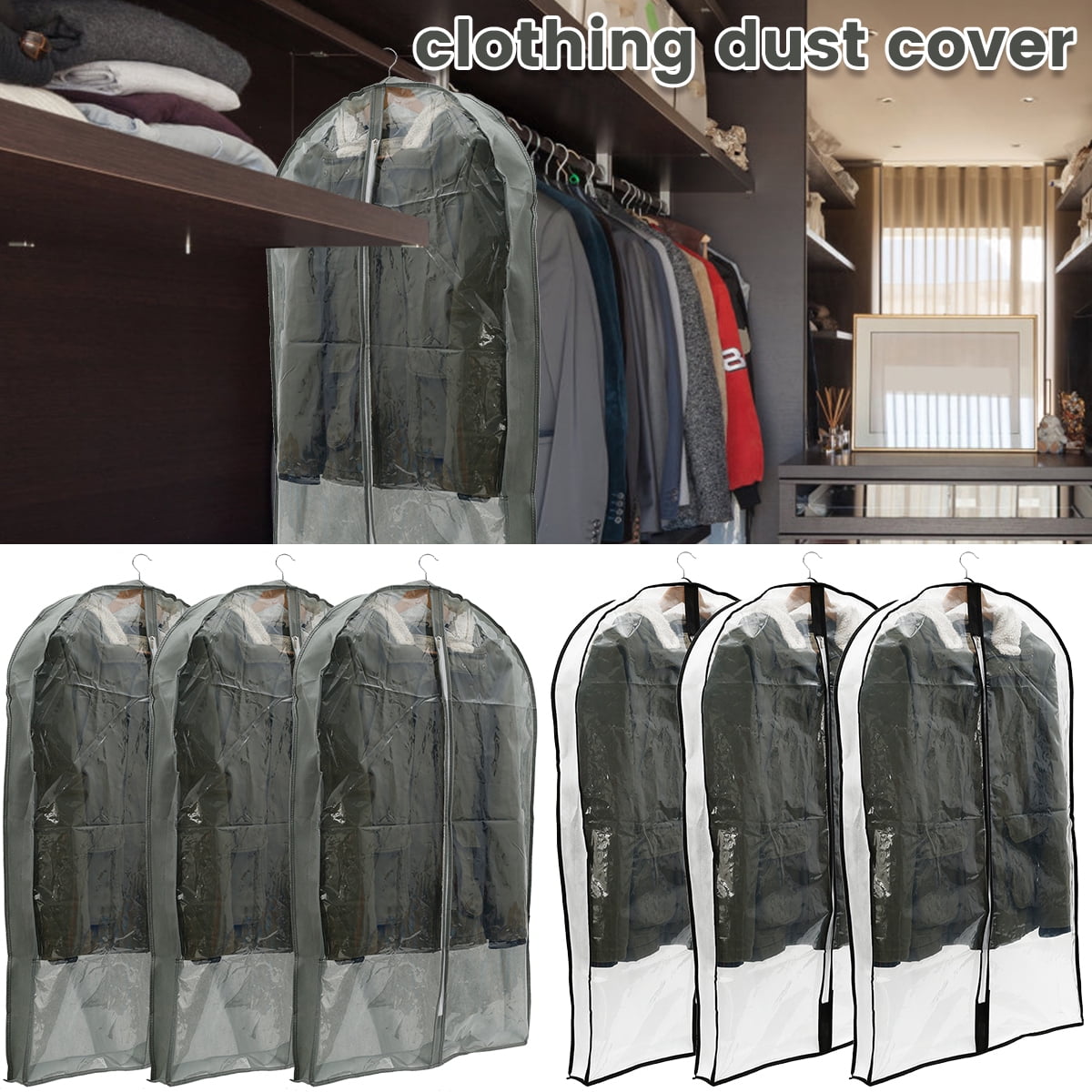 3pc Clear Dress Clothes Cover Suit Garment Bag Storage Dust-proof Protector