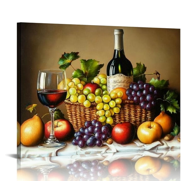PALNKART Grape Wine Canvas Wall Art: Fresh Fruit Pictures Abstract Kitchen Artwork Colorful Vintage Food Oil Painting Contemporary Artistic Print for Modern Dining Room Restaurant Living Room 20x16in