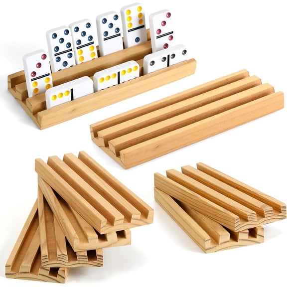 Soulchen Wooden Domino Racks Set of 8, Wood Domino Tiles Trays Holders Organizer for Mexican Train Classic Board Accessories, Dominoes Not Included
