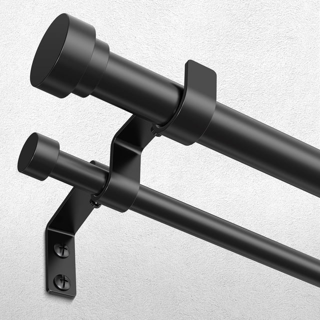Barra de cortina doble Wolistsa negra de 183 a 366 cm de aluminio