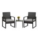 thumbnail image 1 of Conjunto bistró de 3 piezas para patio de ratán PE negro - Muebles exteriores con mesa de vidrio templado - Sillas resistentes a la intemperie - Cojines grises incluidos, 1 of 8