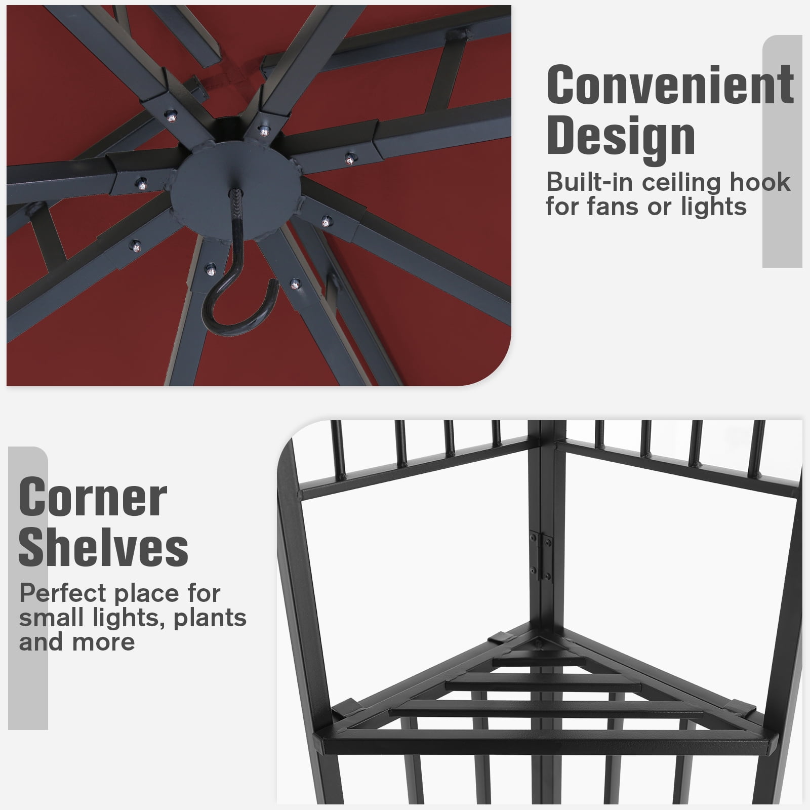 COOS BAY 8 ft. W x 8 ft. D Red Outdoor Patio Soft Vented Top Gazebo with Zipped Netting, Corner Shelves, Ceiling Hook