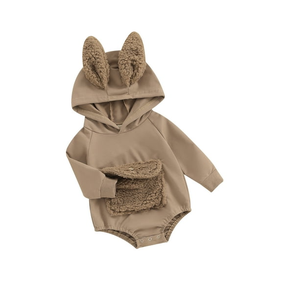 JYYYBF Infant Baby Easter Hood Jumpsuit Bunny Ear Long Sleeve Front Fuzzy Pocket Romper