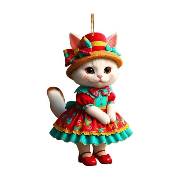 Christmas Cat Shaped Acrylic Ornaments - 2D Cartoon Cat Hanging Decor, Christmas Tree Car Home Festive Decoration & Gift