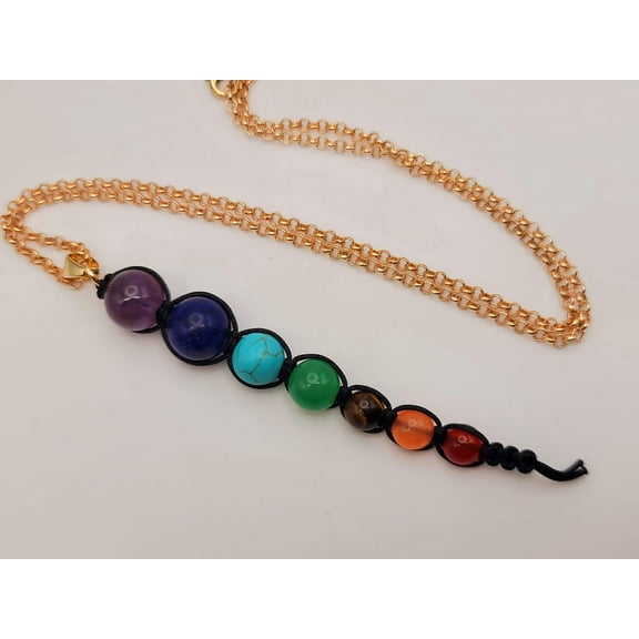 Natural Handmade Crystal Necklace Gold Tone 7 Chakras Healing Necklace
