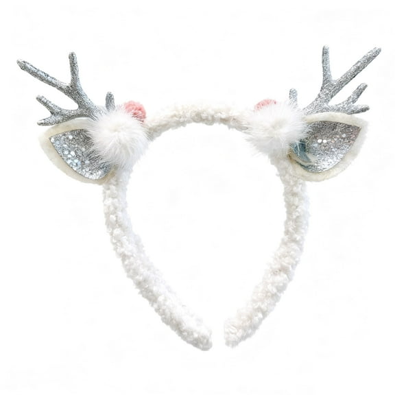 Yesbay Christmas Headband for Women Fleece Reindeer Antlers Headband with Bow Pompoms for Xmas Party Supplies Halloween Cosplay Accessory