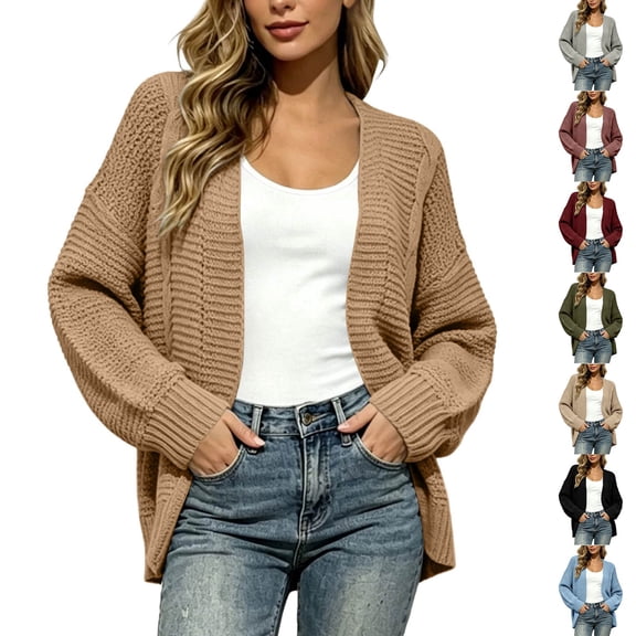 Women's Long Sleeve Knit Cardigan Dressy Casual Open Front Loose Sweaters Plus Size Fall Fashion Long Outerwear Size S-3XL