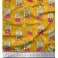 thumbnail image 1 of Soimoi Gold Heavy Canvas Fabric Bottle Vase & Strawberry Fruits Print Fabric by Yard 58 Inch Wide, 1 of 3
