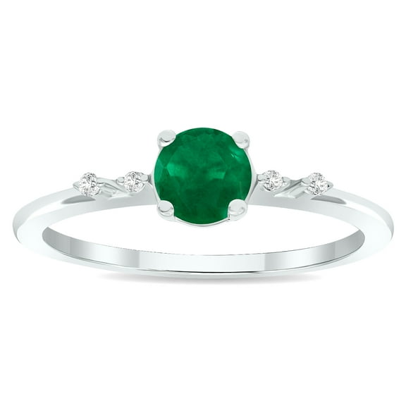 SZUL Women's Emerald and Diamond Sparkle Ring in 10K White Gold