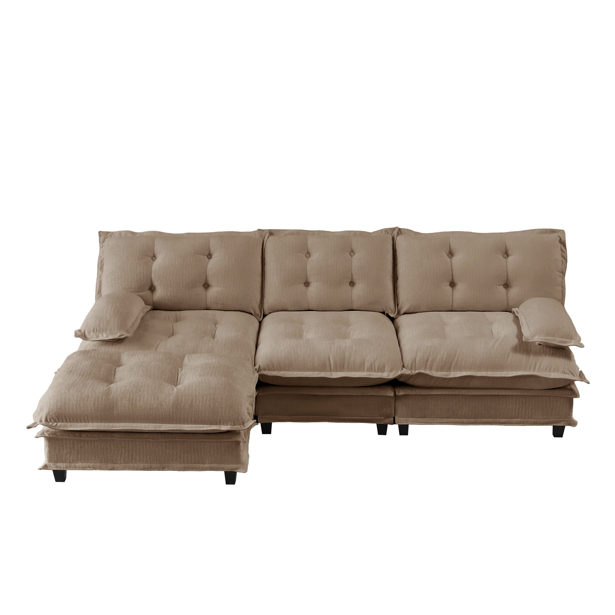 AISWORD 107" L-Shaped Modular Sectional Cloud Sofa with Ottoman, Chenille Fabric Deep Seat Couch with Lattice Decored Cushions