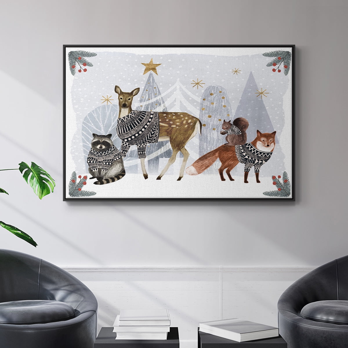 Cozy Christmas Collection A - Framed Gallery Wrapped Holiday Canvas - 27 x 41 - Black Frame
