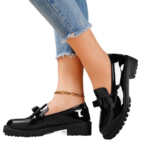 Willtoo Women's Chunky Heel Loafers Fashion Metal Buckle Comfort Round Toe Anti-Slip Lug Sole Platform Slip On Loafers Casual Work Business Dress Shoes