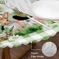 thumbnail image 3 of Easter Round Tablecloth, Fitted Table Cover with Elastic for 55"-60" Round Tables, Spring Gnomes Flowers Rabbit Butterfly Green Plaid Table Cloth Outdoor Indoor Dinning Party Waterproof Tablecloths, 3 of 7
