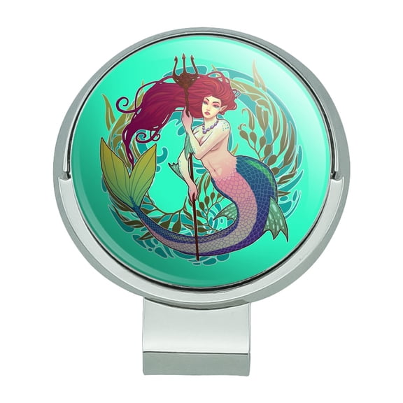 Mermaid Holding Trident Circle Art Nouveau Kelp Golf Hat Clip With Magnetic Ball Marker