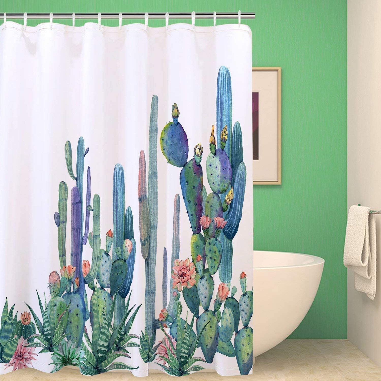 Succulent Plants Cactus Waterproof Bathroom Shower Curtain with Hooks 69x70 inch 