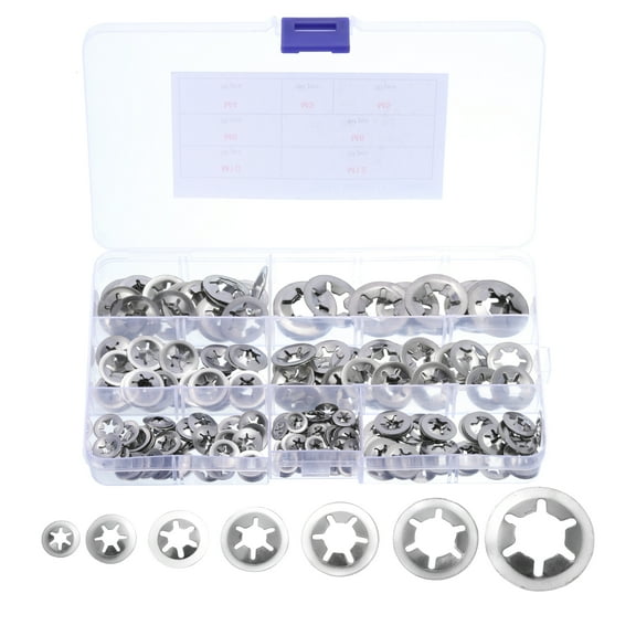 300 Packs Internal Tooth Star Lock Washers Set M3 M4 M5 M6 M8 M10 M12, 304 Stainless Steel Starlock Push Nuts