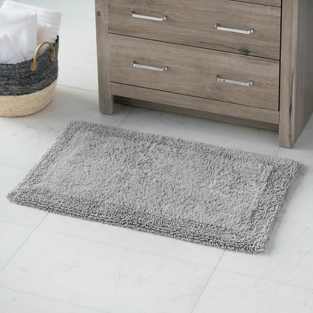 Hotel Style Cotton Blend Solid Bath Rug, 21" x 34", Silver