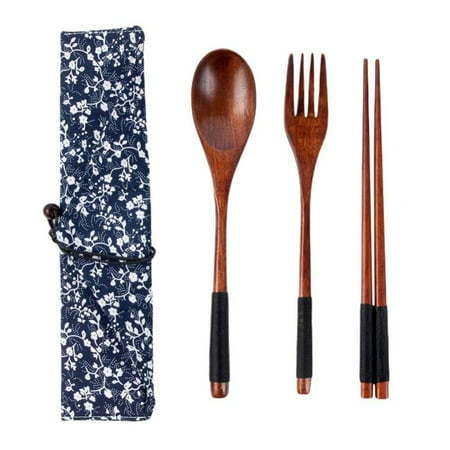

Portable Wooden Chopsticks Spoon Fork Cutlery Set Dinnerware