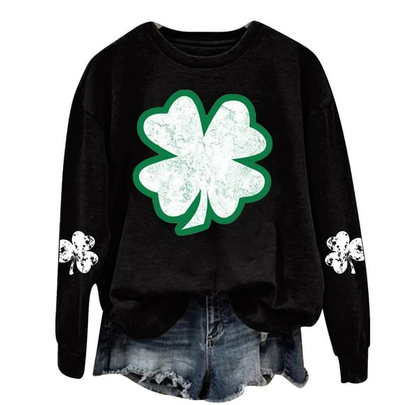 Ploknplq St Patricks Day Sweatshirt,christmas Sweatshirt,long Sleeve Sweatshirts,women's Four Print Crew Neck Long Sleeve Top,irish Sweatshirts,shamrock Sweatshirt Black L