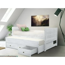 Bedz King Twin Captains Bed with Trundle and 3 Built in Drawers, Rustic White