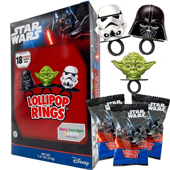 Star Wars Lollipop Rings, Birthday Party Candy, 18 Piece Box, 7.61 Ounce