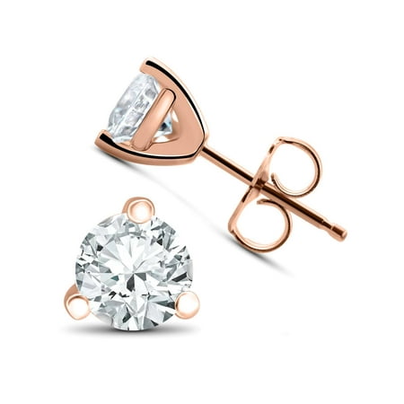Womens 14k Yellow Gold Sandblast - 1/3 ct TDW Lab Grown Diamond Martni Studs 14k White, Yellow, Rose Gold or Plat