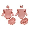 thumbnail image 4 of Infant Toddler Baby Girl Solid Ruffle Romper Bodysuit + Pants Headband Outfits Clothes, 4 of 16