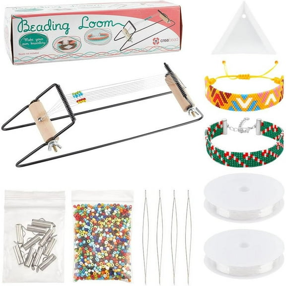 Metal Bead Loom Kit Including Glass Seed Beads Elastic Thread Beading Needles 304 Stainless Steel Slide On End Clasp Tube Plastic Diamond Tray Instructions