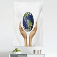 thumbnail image 1 of Earth Day Tapestry, Hands Holding an Earth Globe Symbolic Design, Fabric Wall Hanging Decor for Bedroom Living Room Dorm, 5 Sizes, Night Blue Olive Green, by Ambesonne, 1 of 1