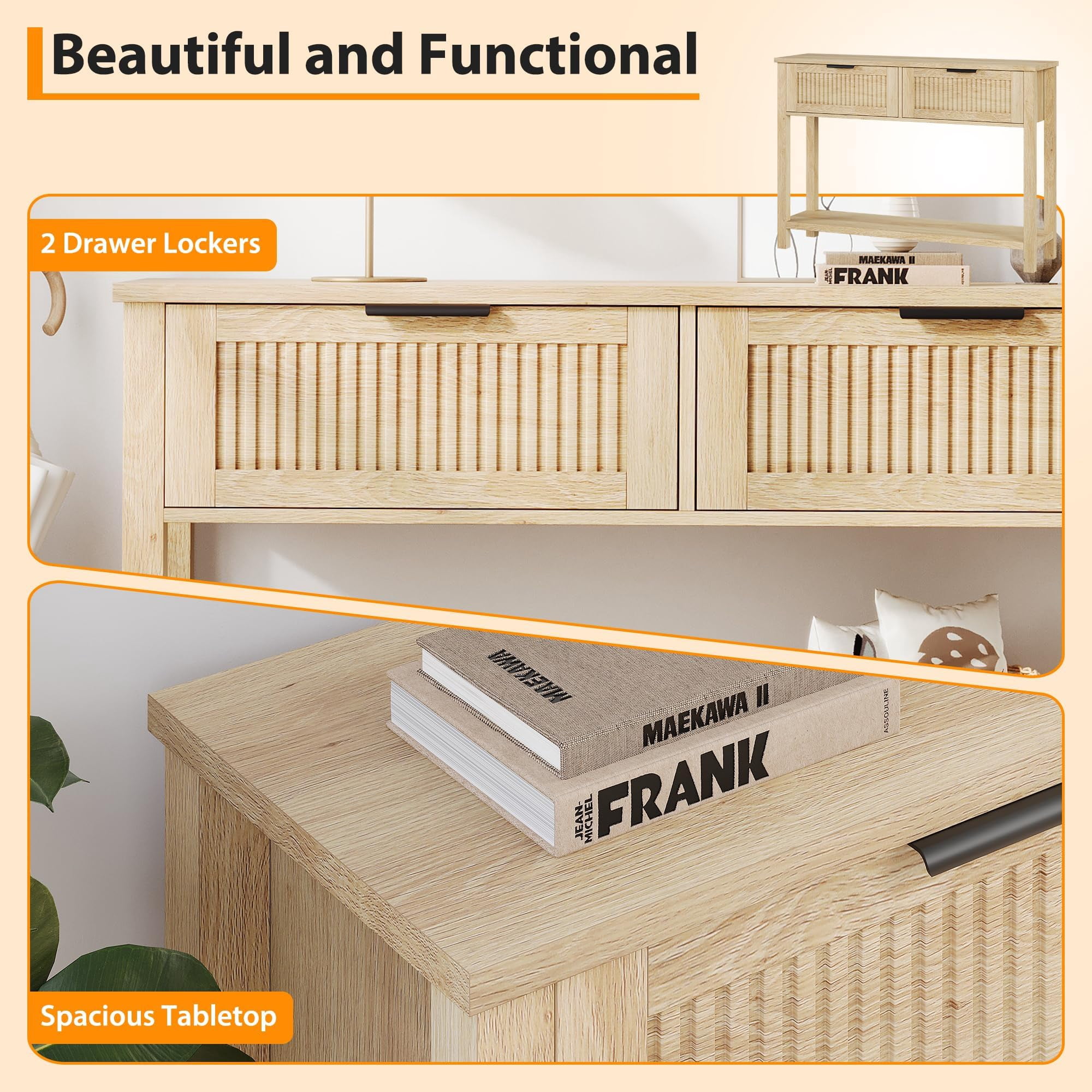 Accreate Fluted Entryway Table with 2 Drawers, Console Table for Entryway, Wooden Sofa Table for Living Room, Foyer