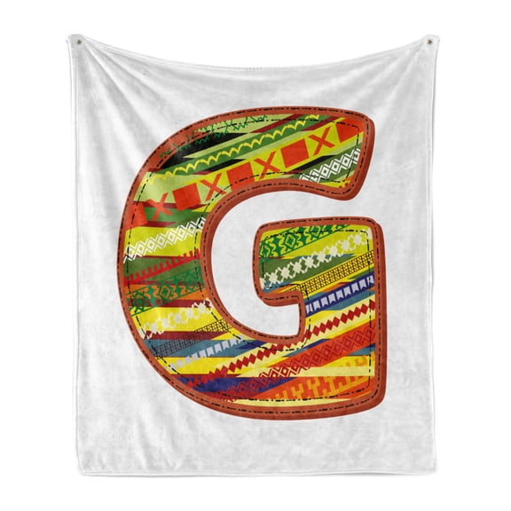 Letter G Soft Flannel Fleece Blanket, G Letter Character Language System Learning College Surname Red Calligraphy Design, Cozy Plush for Indoor and Outdoor Use, 50" x 60", Multicolor, by Ambesonne