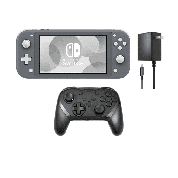 Restored Nintendo Switch Lite Handheld Video Game Console - Gray with RetroFam Wireless Pro Controller Gamepad and Charger (Refurbished)