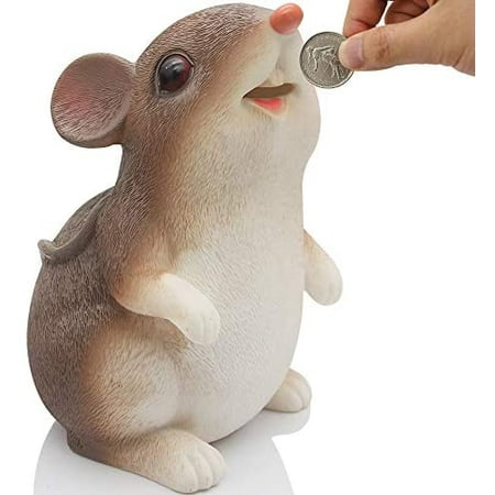 Cute Mouse Coin Money Bank, Shatterproof Rat Piggy Bank, for Chinese Mouse New Year Gift, Creative Steal Money Bank, Can Store 1000 Coins, Best Bitrthday Gift, Brown (WK22-D3)