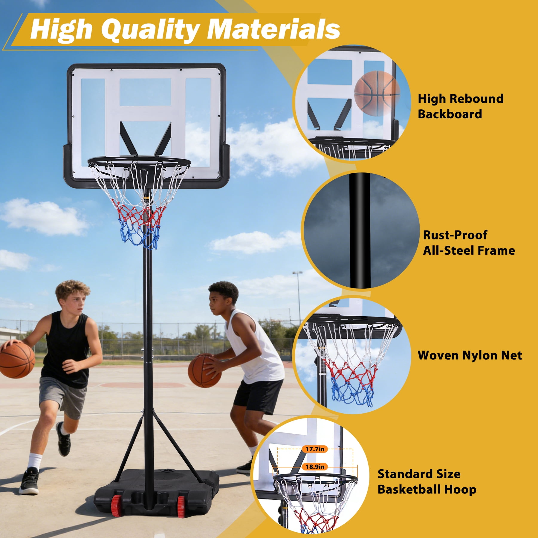 ZenSports 7.2-9.2ft Basketball Hoop System Height Adjustable PVC Backboard for Adult Kids