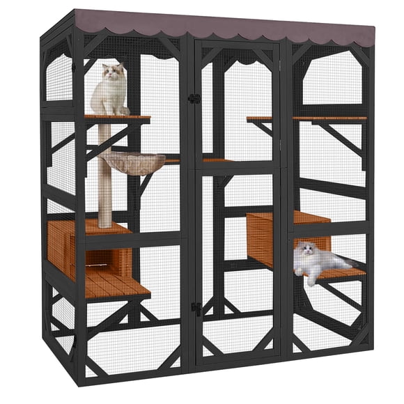 Aivituvin Catio Enclos Extérieur pour Chat Grande Maison pour Chat pour Chats Multiples Cage pour Minou avec Toit en Bâche 70 Pouces Noir