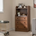 thumbnail image 1 of Giantex Commode à 3 Tiroirs pour Chambre à Coucher, Commode de Rangement avec Dispositif Anti-Basculement, Table de Nuit Haute, Noyer, 1 of 9