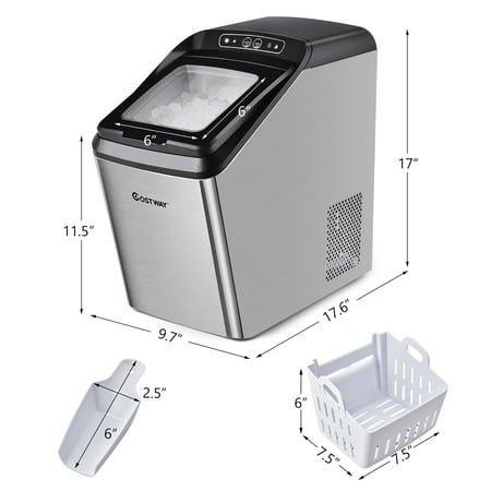 Costway - Nugget Ice Maker Machine Countertop Chewable Ice Maker 29lb/Day Self-Cleaning - Silver