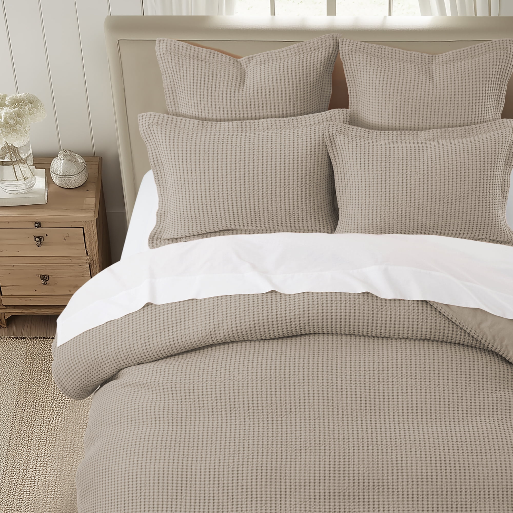 Levtex Home - Mills Waffle Beige Fawn Duvet Cover Set - Twin Duvet Cover + Two Standard Pillow Cases - Beige Fawn Waffle Weave - Duvet Cover (68 x 88in.) and Pillow Case (26 x 20in.) - Cotton