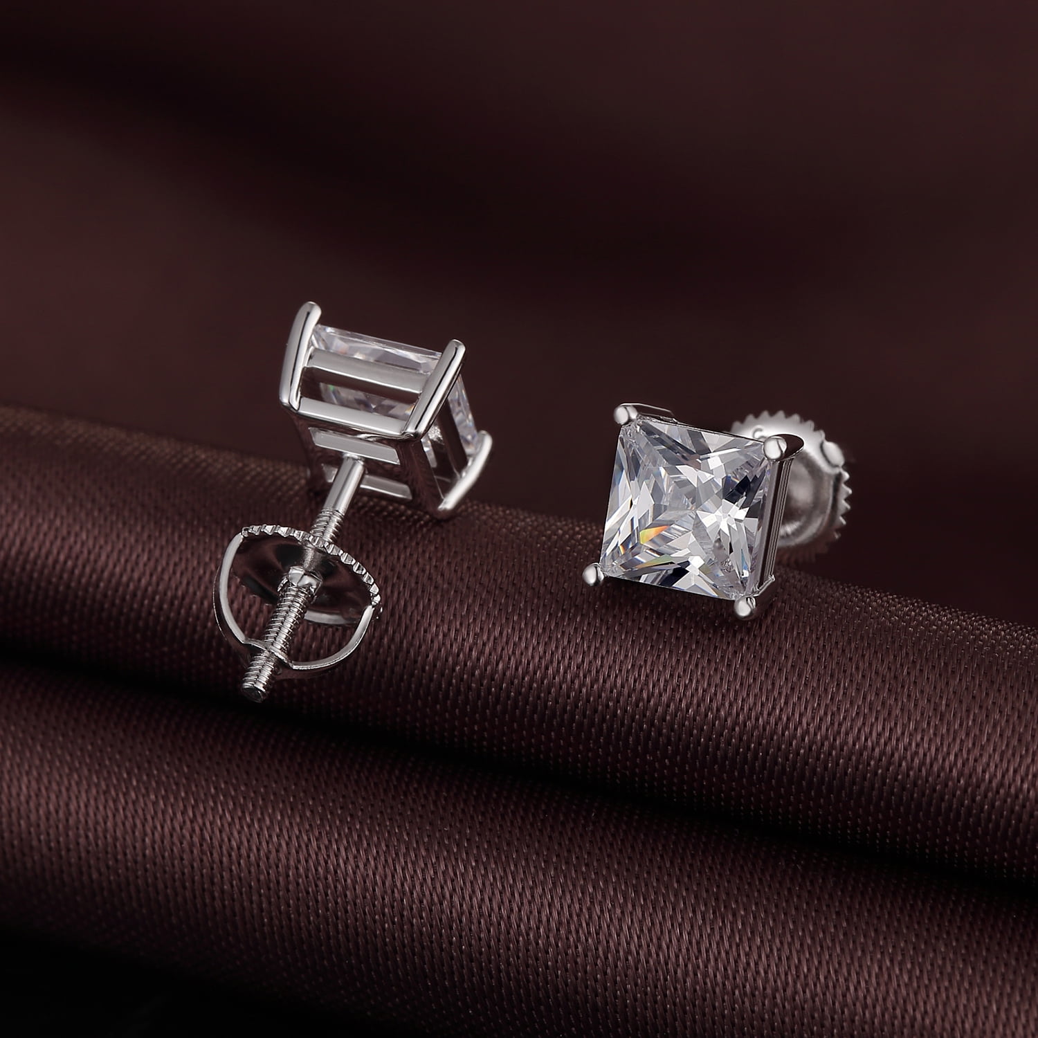 Jiamiaoi 18k White Gold Plated Simulated Diamond Stud Earrings Screw Back Sterling Silver Cubic Zirconia Stud Earrings Set 4 Millimeters-8 Millimeters