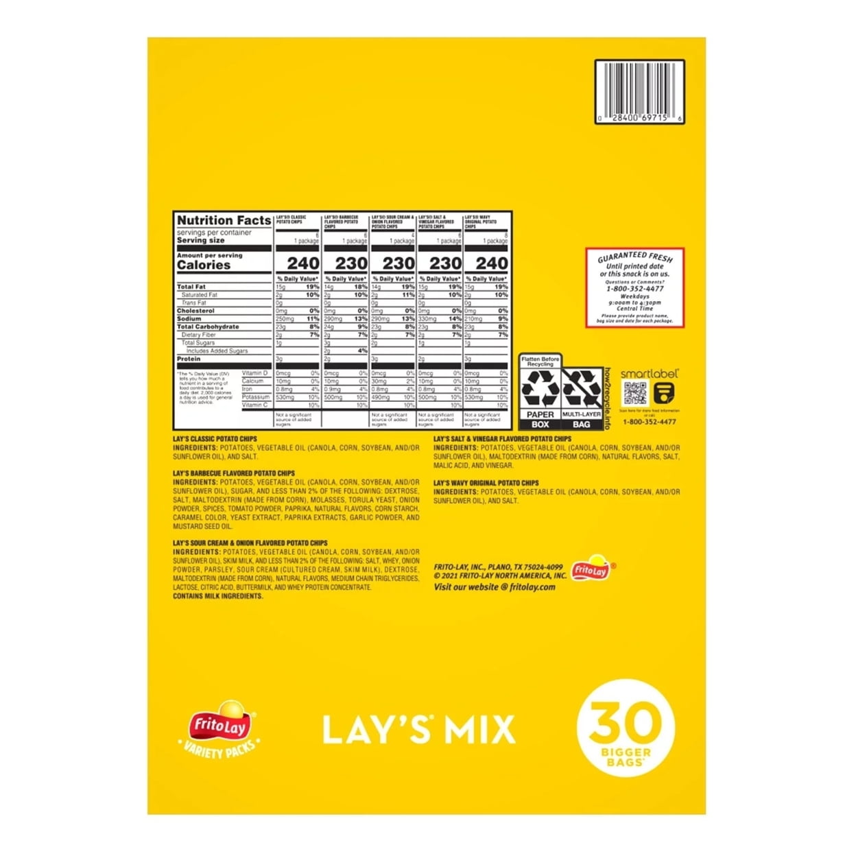 Lay's Mix Potato Chips Variety Pack (30 Count)