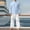 White, variant on mihongmao Airport Travel Outfit Men Casual Pullover Round Neck Sports Print Long Sleeve Trousers Two-Piece Elastic Waist Tracksuit Army Green L