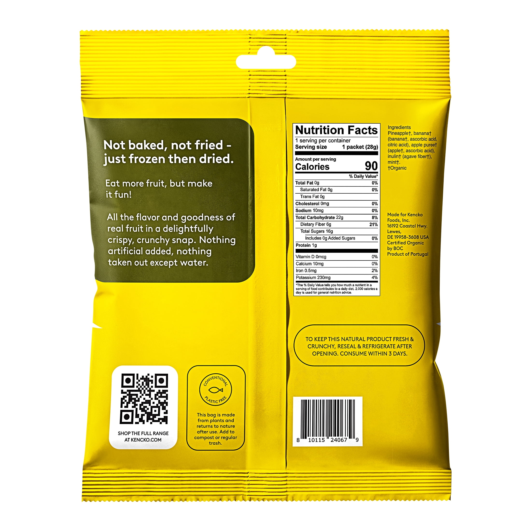 (2 pack) Kencko Pineapple Organic Fruit Snaps, Freeze Dried Fruit Snacks, 1 oz