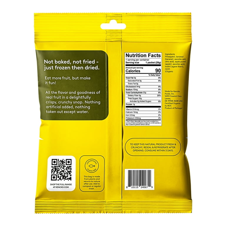 Kencko Pineapple Organic Fruit Snaps, Freeze Dried Fruit Snacks, 1