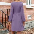 thumbnail image 4 of WTOBBY Women's Fashion Round Neck Casual Slim Solid Waist Long Sleeve Dresses - Elegant and Fitted Dress with Waist Accent, Perfect for Slimming Silhouettes or Office Wear,Purple S, 4 of 5